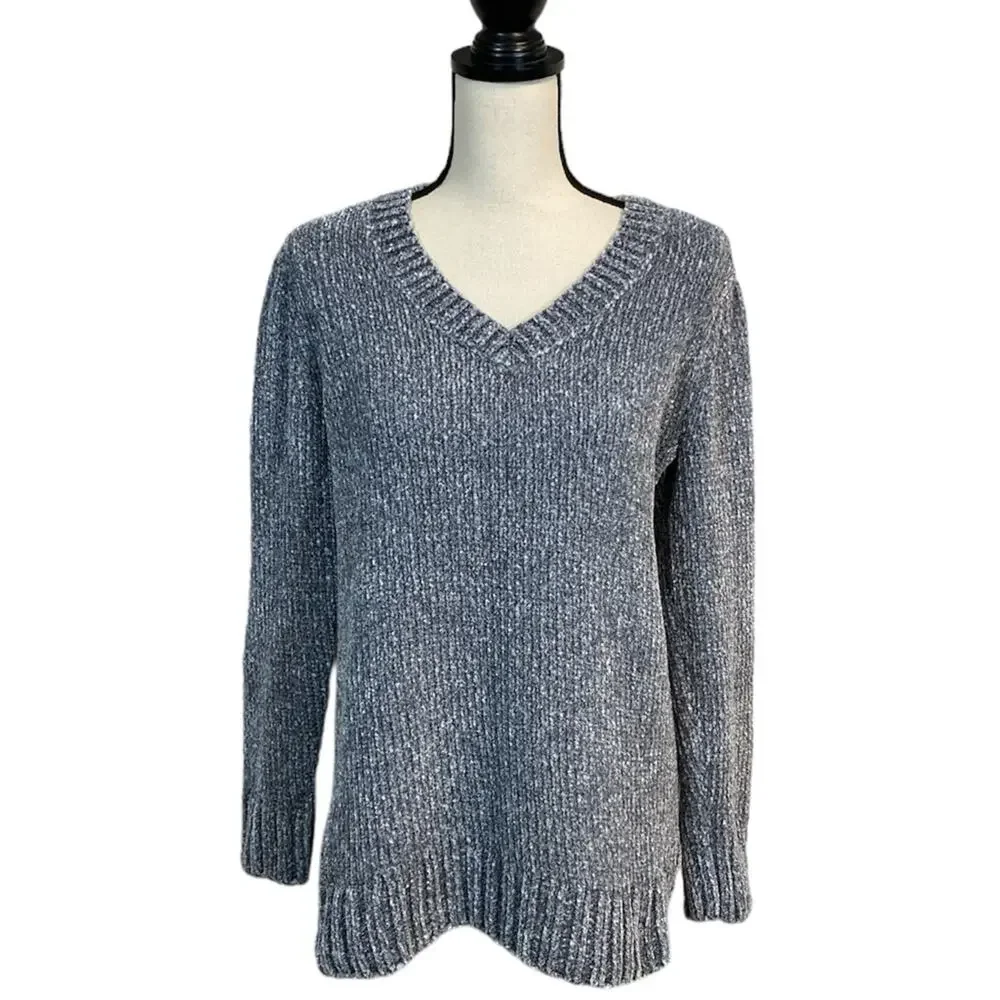 Orvis Gray Chenille Tunic V-Neck Sweater Size Small